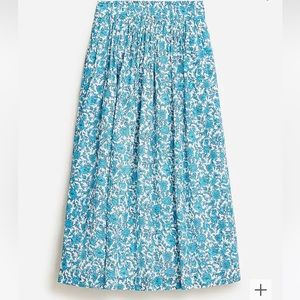 NWT J. Crew Smocked Waist Voile Midi Skirt Blue Blooms Block Print Size XS